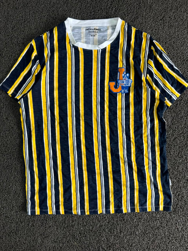 Jack & Jones Originals Men's Vertical Stripe Graphic T-Shirt – Short Sleeve Crew Neck