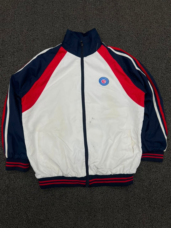 Vintage Red White Navy Colorblock Track Jacket Full Zip Sports Windbreaker ⚠️ Small Stain