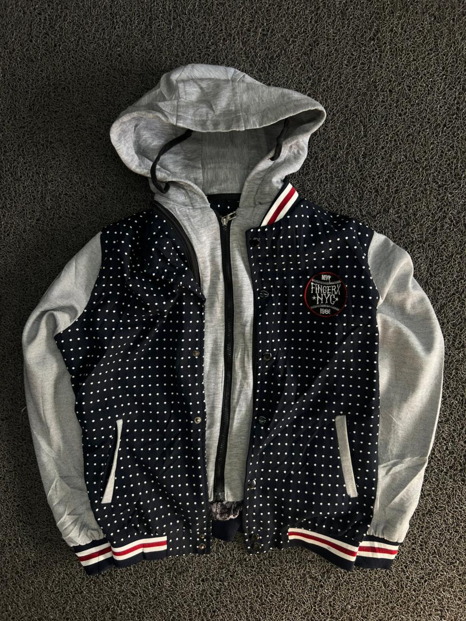 Men's Polka Dot Hooded Varsity Bomber Jacket