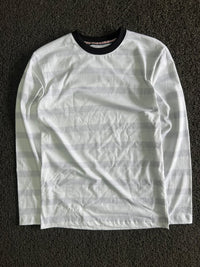 White Long-Sleeve Striped Crew Neck T-Shirt