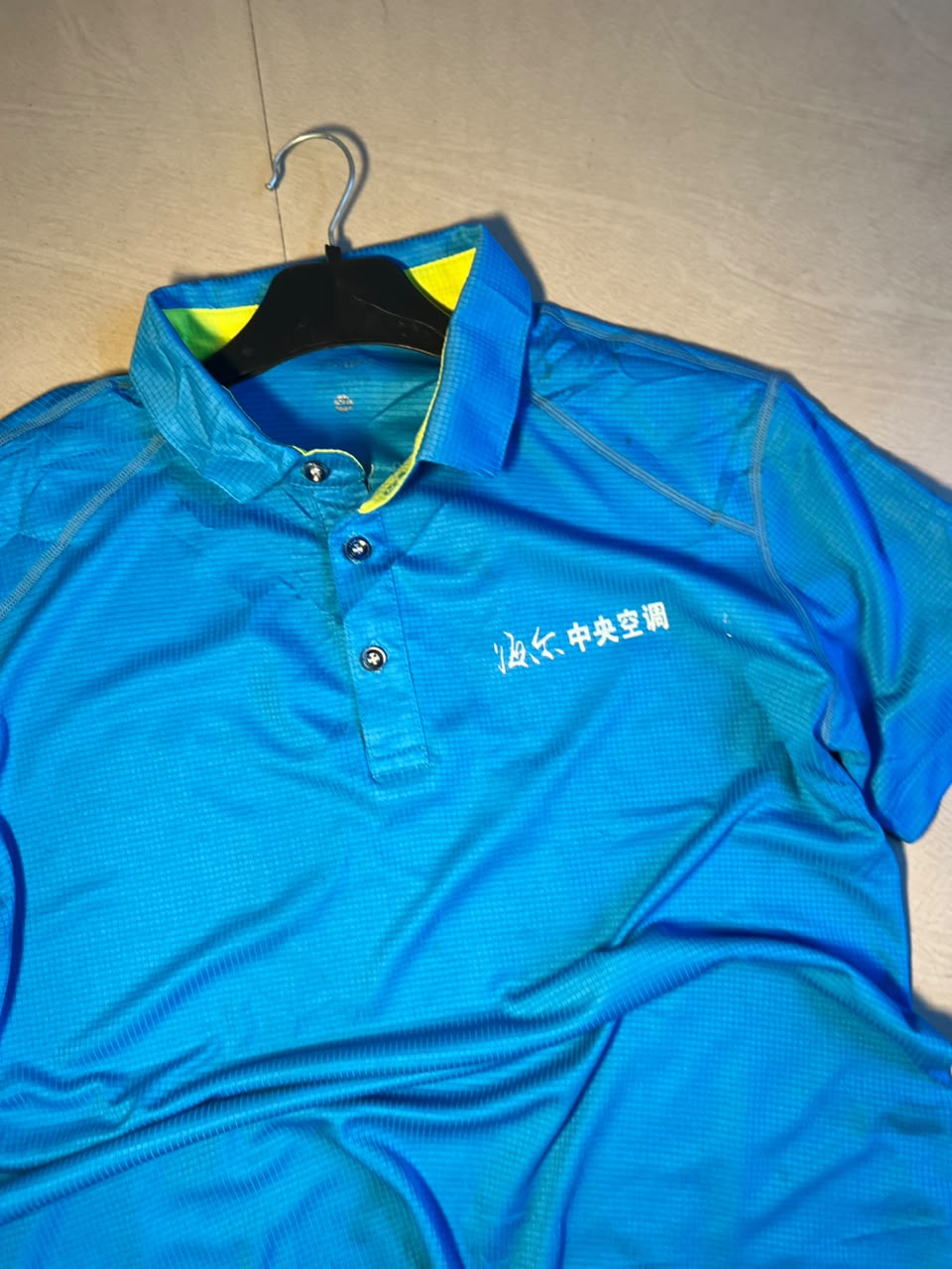 Vintage Blue Workwear Polo T-Shirt with Neon Accent Details