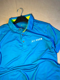 Vintage Blue Workwear Polo T-Shirt with Neon Accent Details
