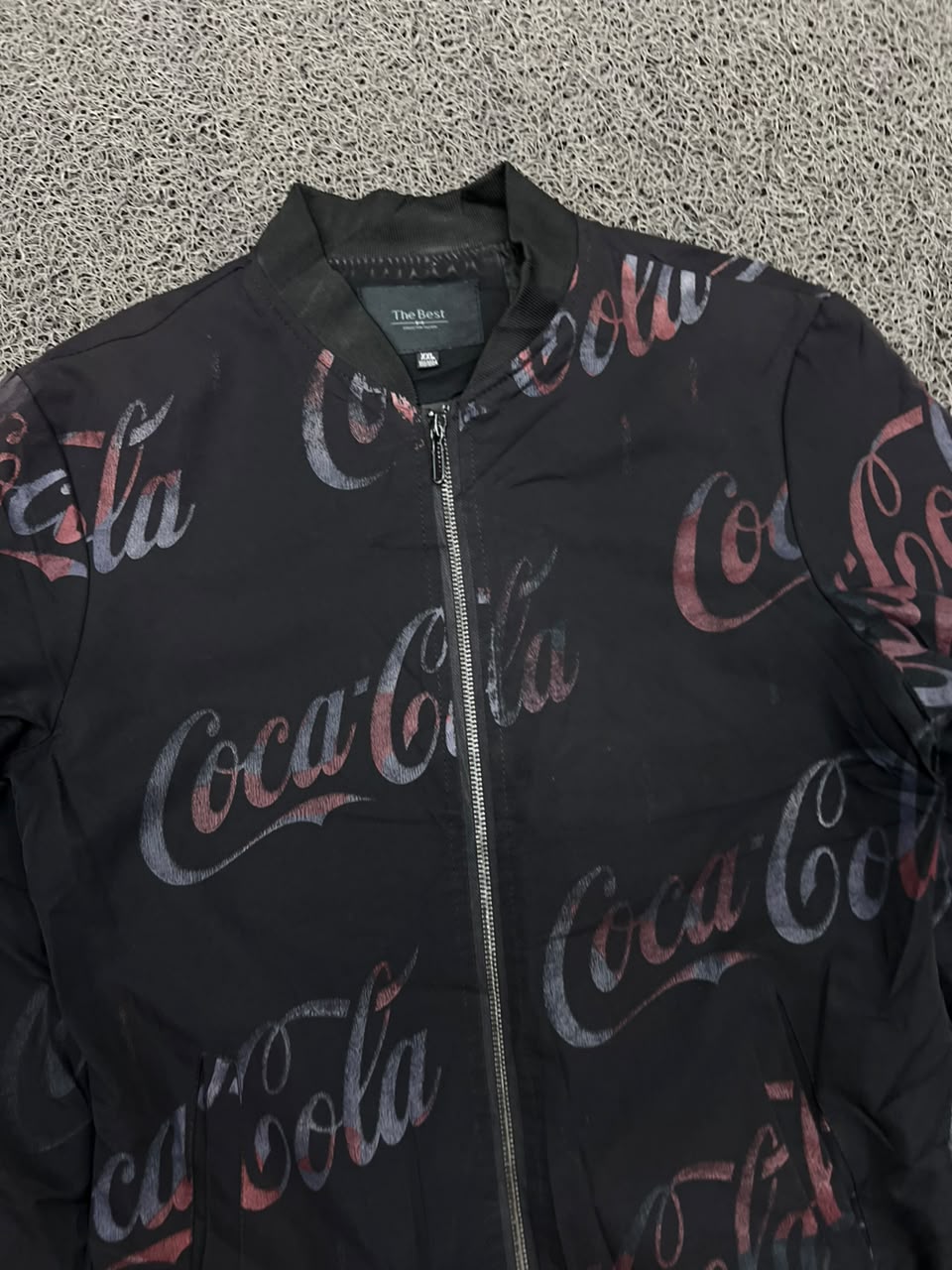Coca-Cola All Over Print Black Bomber Jacket – ⚠️ Small Scratch
