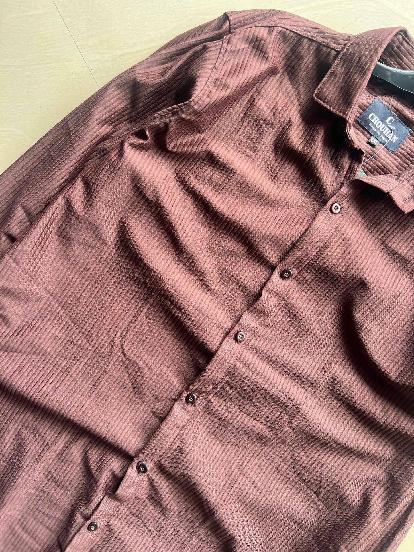 Men's Brown Ribbed Textured Full Sleeve Casual Shirt