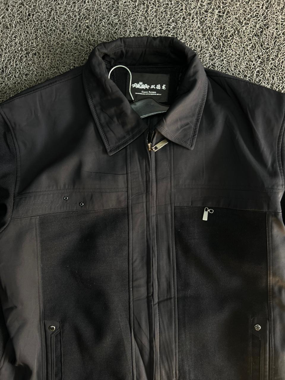 Premium Black Full-Zip Casual Utility Jacket