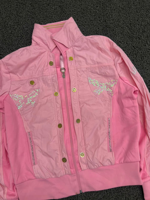 Girls Pink Casual Jacket – Full Zip & Snap Button Design