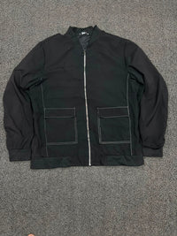 Minimalist Black Utility Zip Jacket with Contrast Stitching