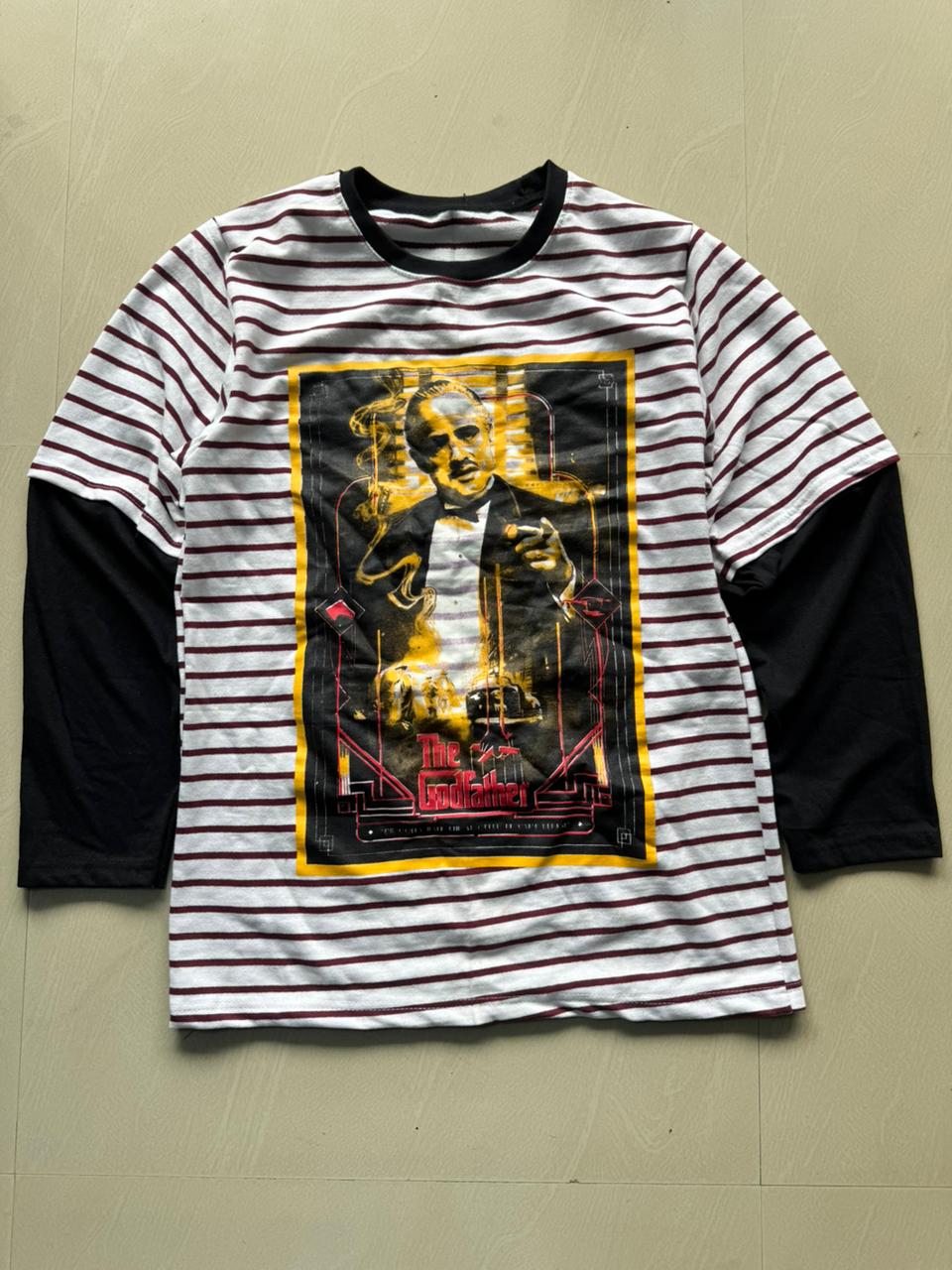 The Godfather Printed Striped Full Sleeve Layered Oversized T-Shirt