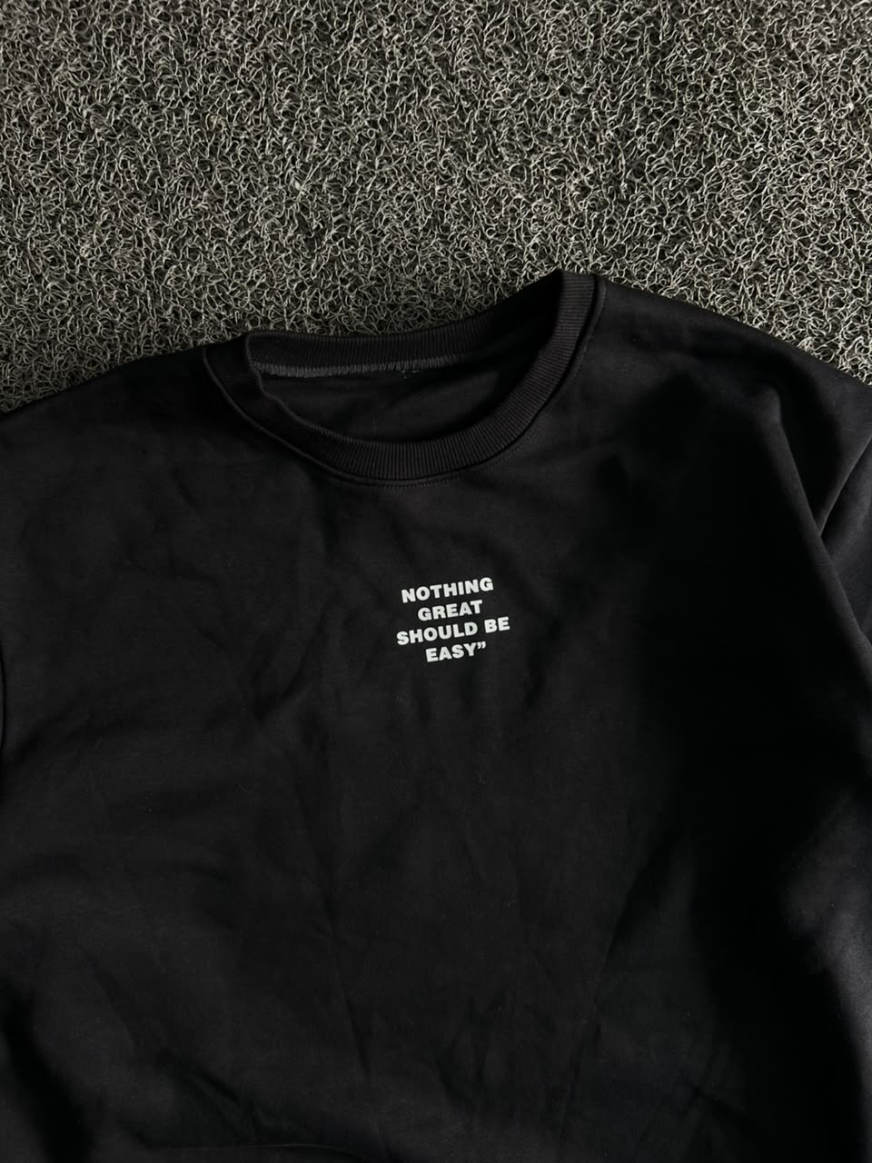 Long-Sleeve Graphic Crew Neck T-Shirt – “Nothing Great Should Be Easy”