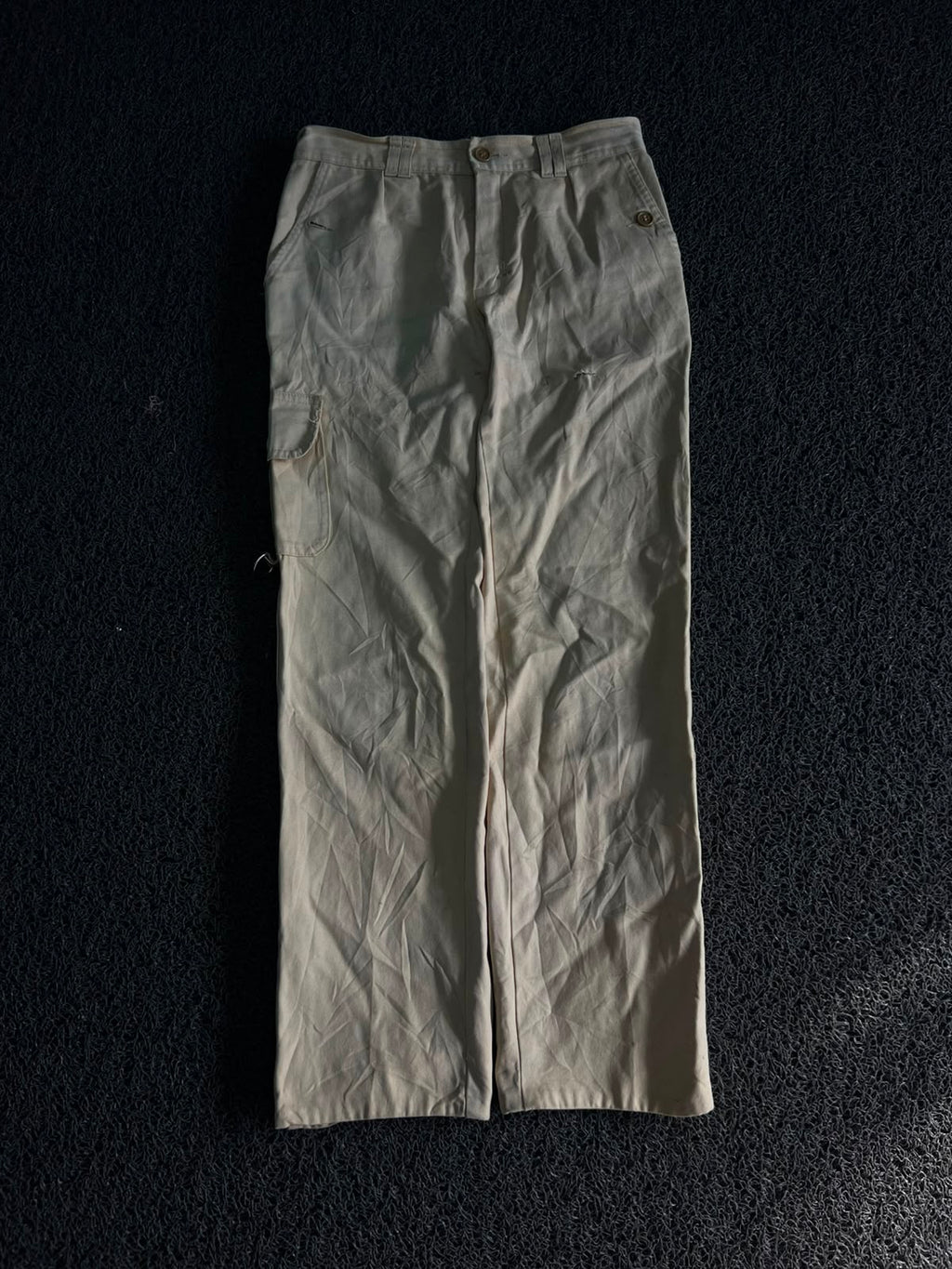 Vintage Cream Utility Cargo Pants | Wide Leg Workwear Jeans