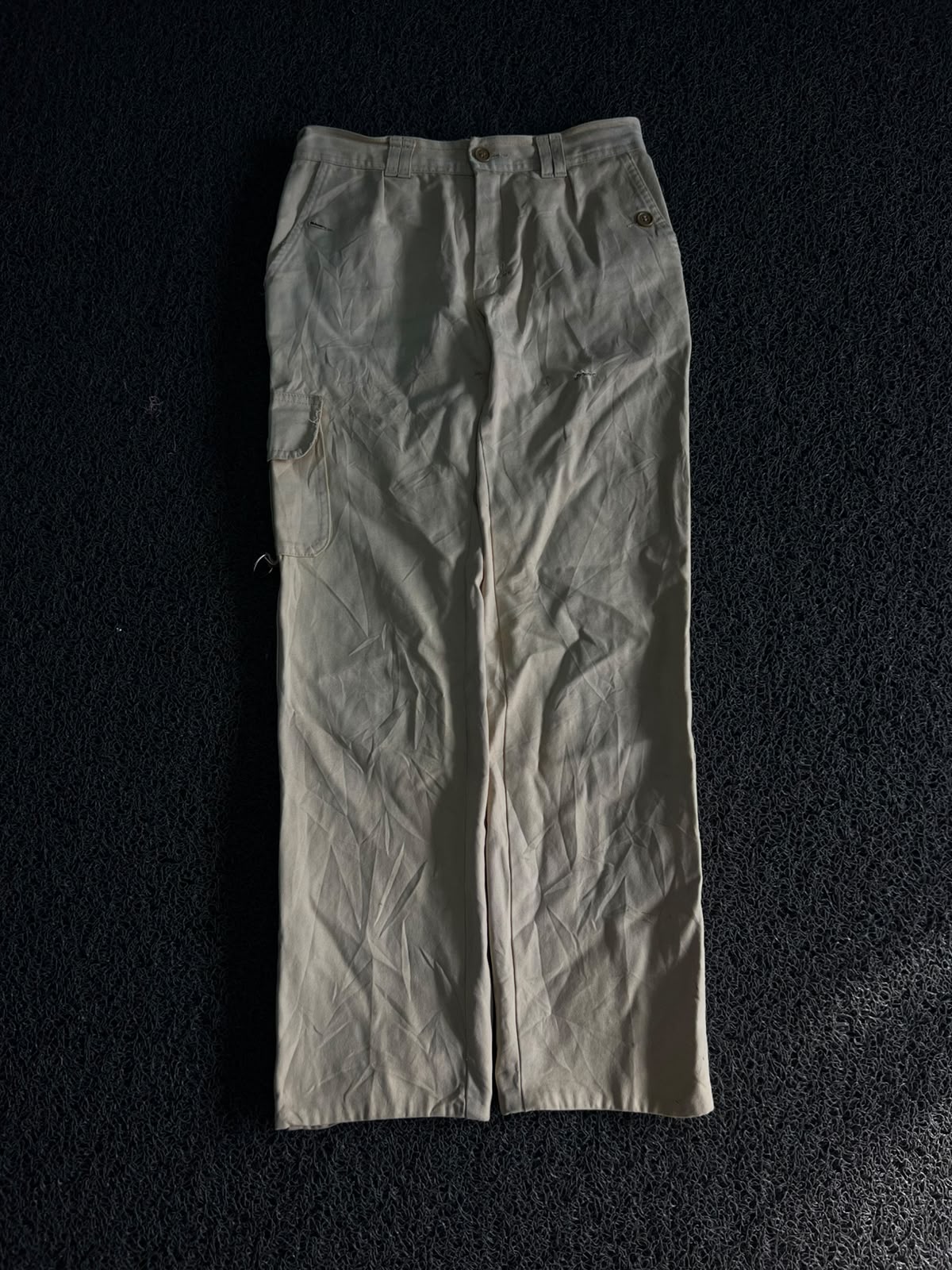 Vintage Cream Utility Cargo Pants | Wide Leg Workwear Jeans