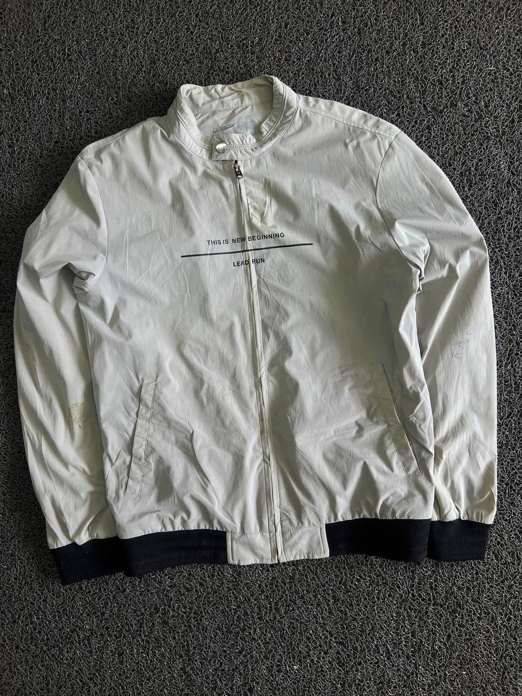White Stand Collar Lightweight Zip-Up Bomber Jacket
