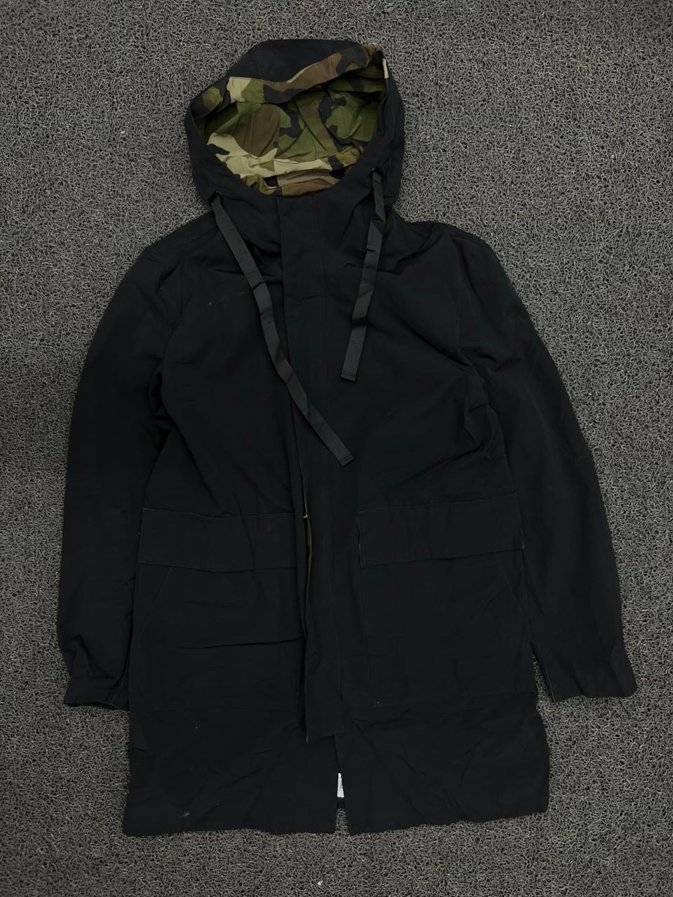 Black Hooded Utility Parka Jacket – No Zip &  Front Buttons Available