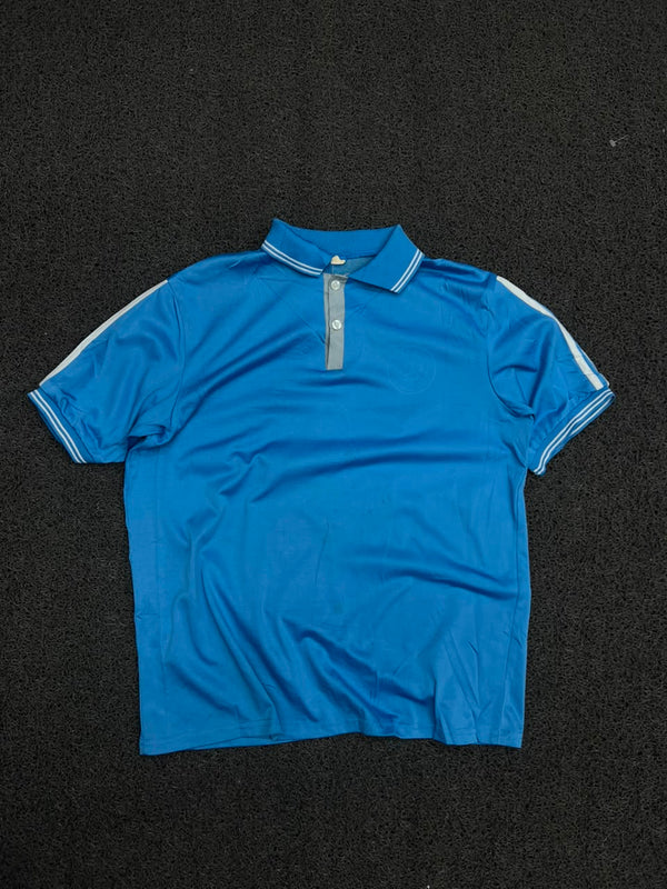 Vintage Blue Striped Collar Polo T-Shirt