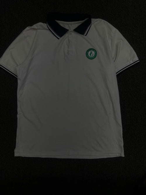 Polo T-Shirt with Contrast Striped Collar & Sleeve Trim ⚠️ Small Stains and Button Missing