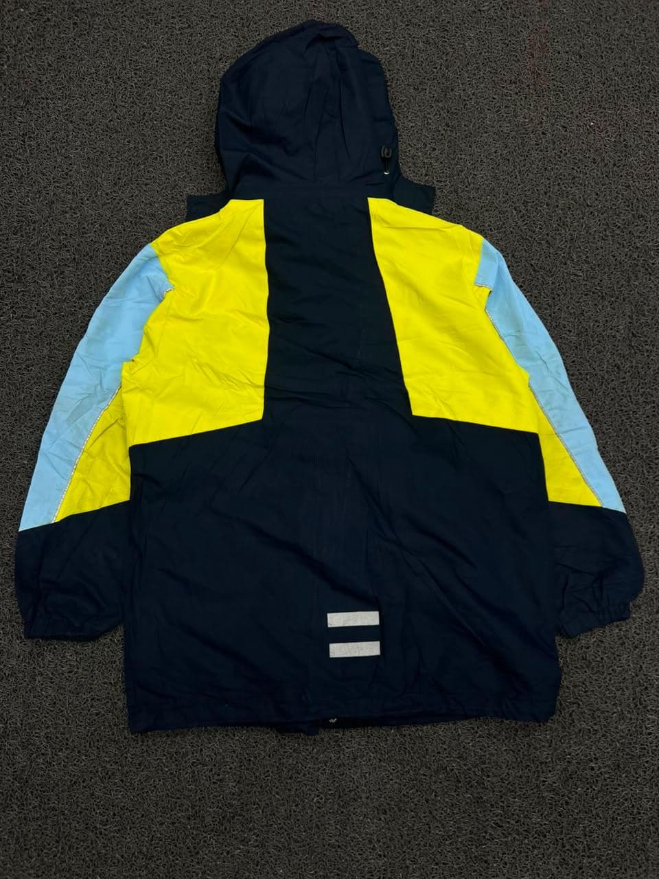 Navy Blue, Yellow & Light Blue Hooded Windbreaker Jacket