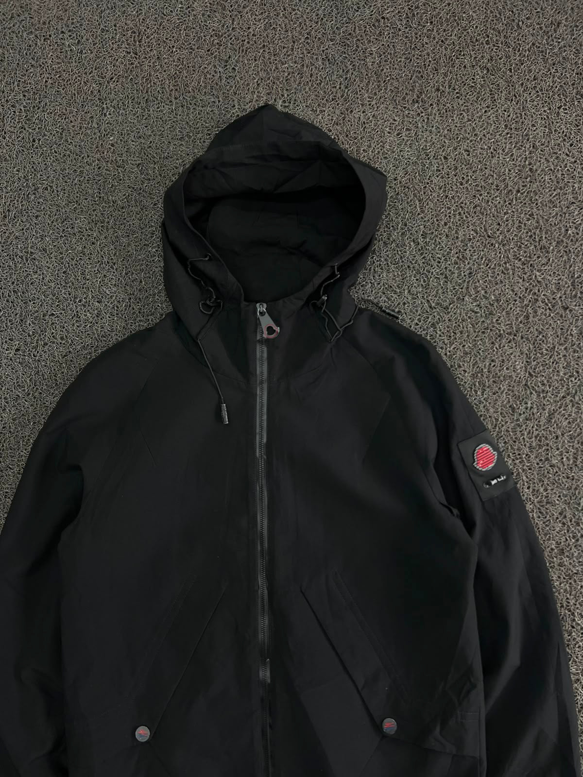 Black Hooded Utility Parka Jacket – Full Zip Outdoor Windbreaker⚠️ Small Damage