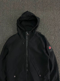 Black Hooded Utility Parka Jacket – Full Zip Outdoor Windbreaker⚠️ Small Damage