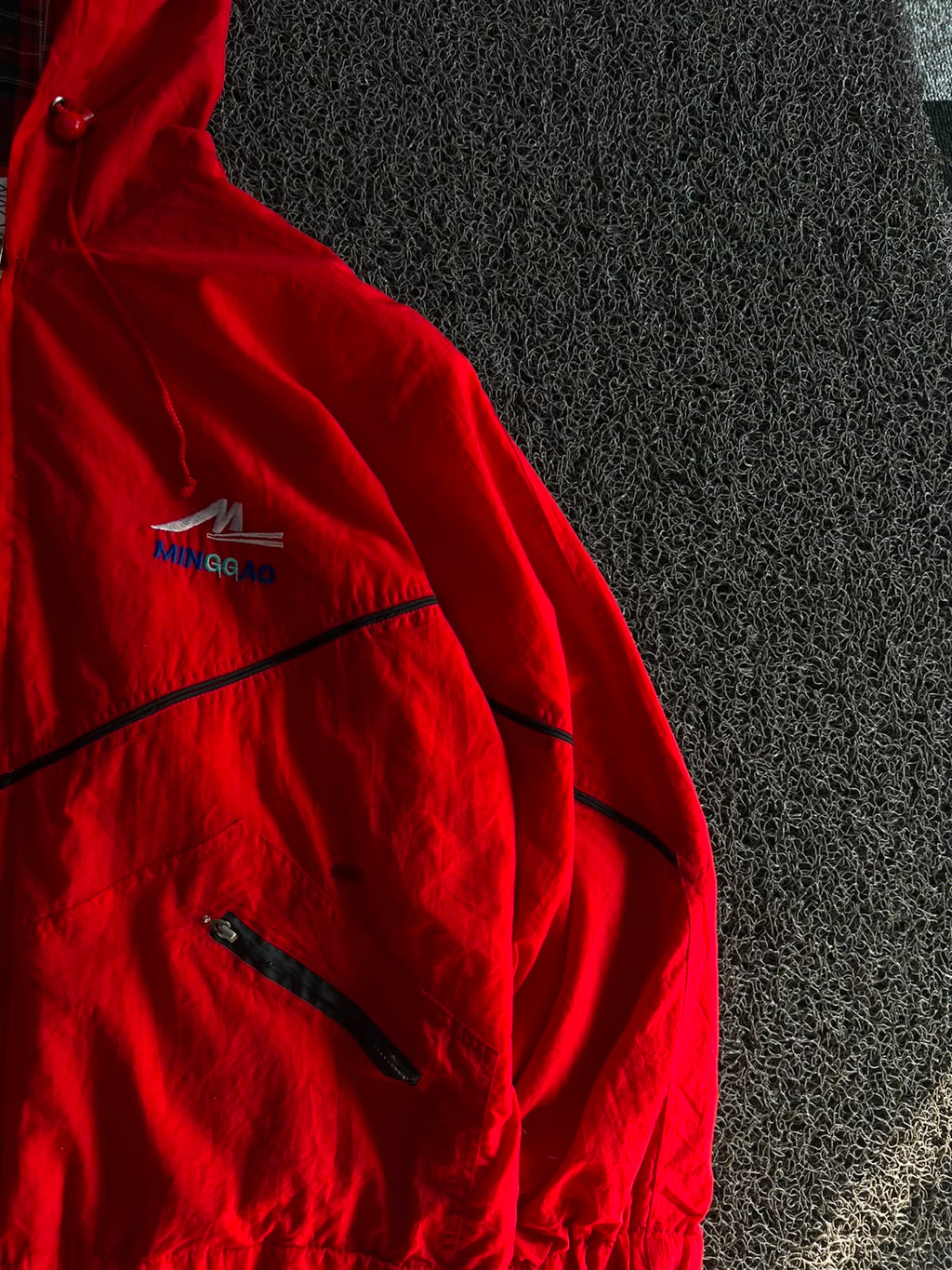 Mercury Red Hooded Windbreaker Jacket – Full Zip Plaid Lined