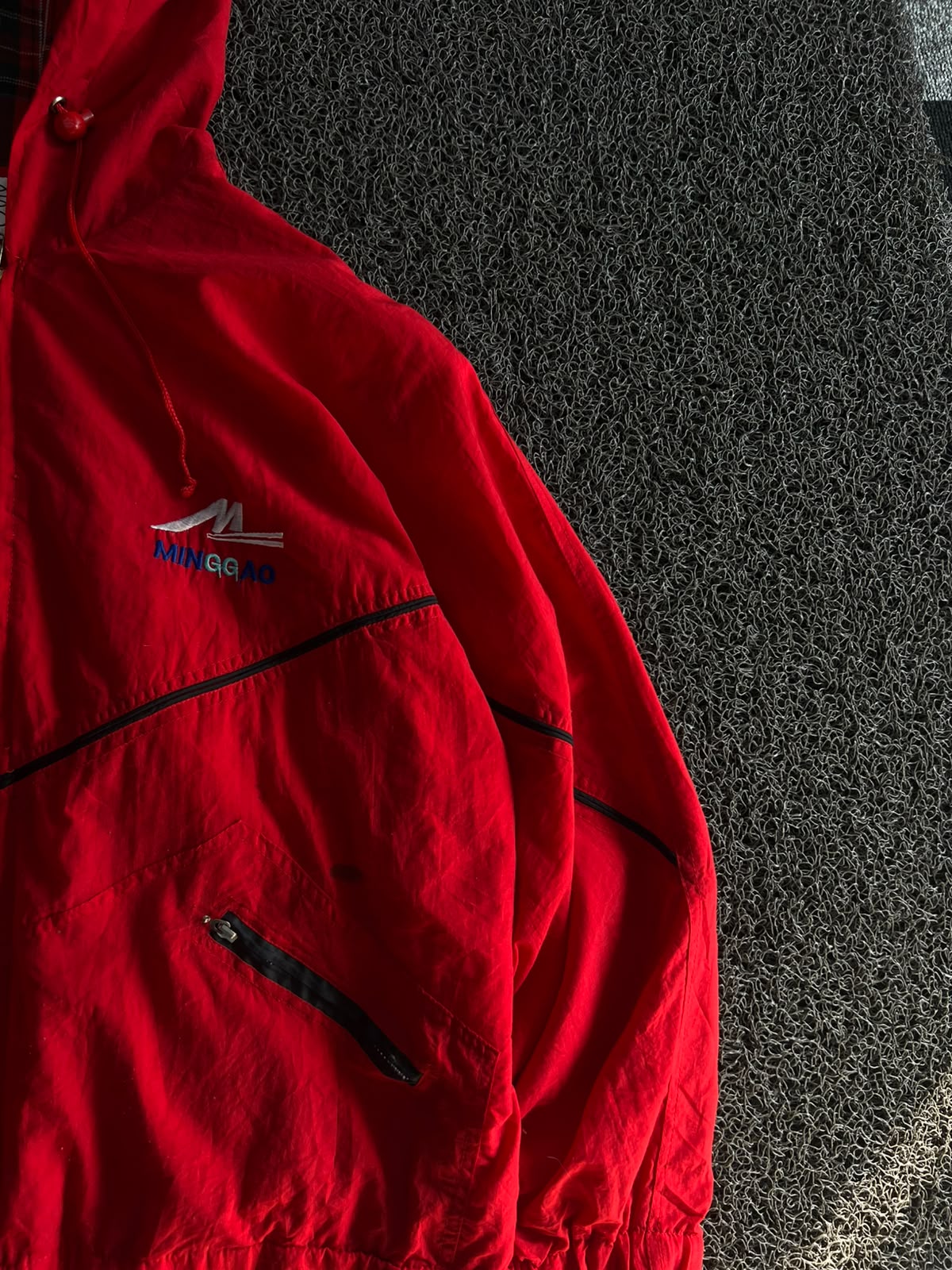 Mercury Red Hooded Windbreaker Jacket – Full Zip Plaid Lined