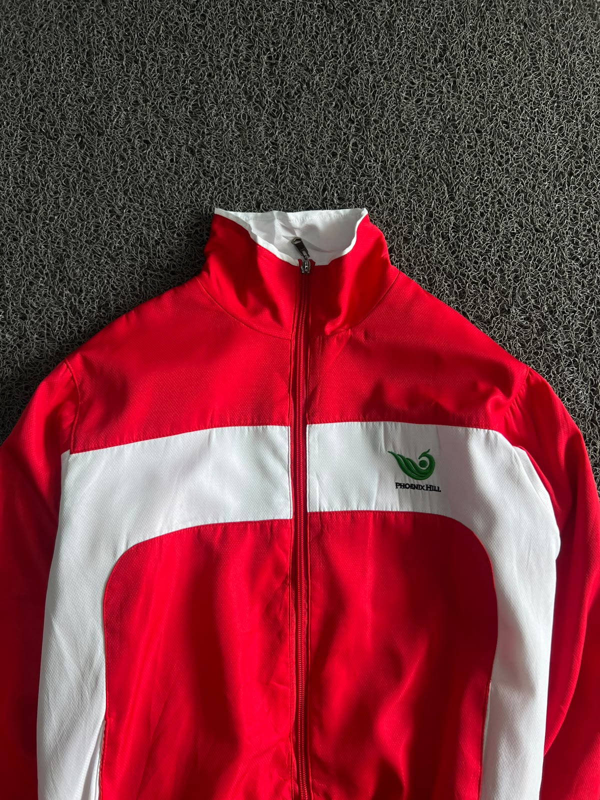 Phoenix Hill Red & White Full-Zip Track Jacket – Lightweight Sports Windbreaker ⚠️  Minor Marks