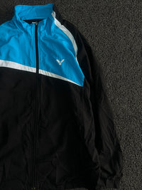 Blue & Black Colorblock Sports Windbreaker Jacket with White Detailing