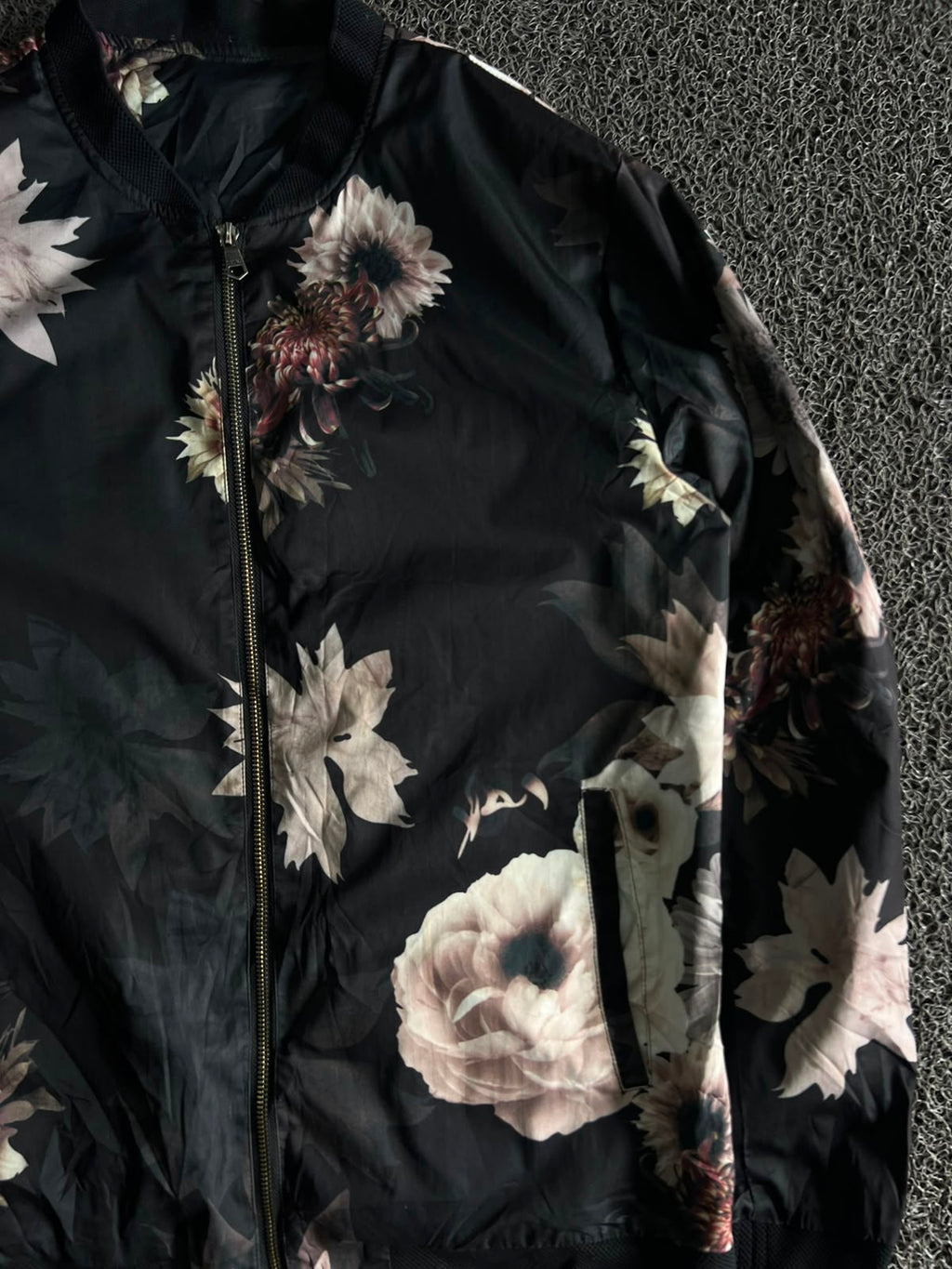 Black Floral Print Bomber Jacket