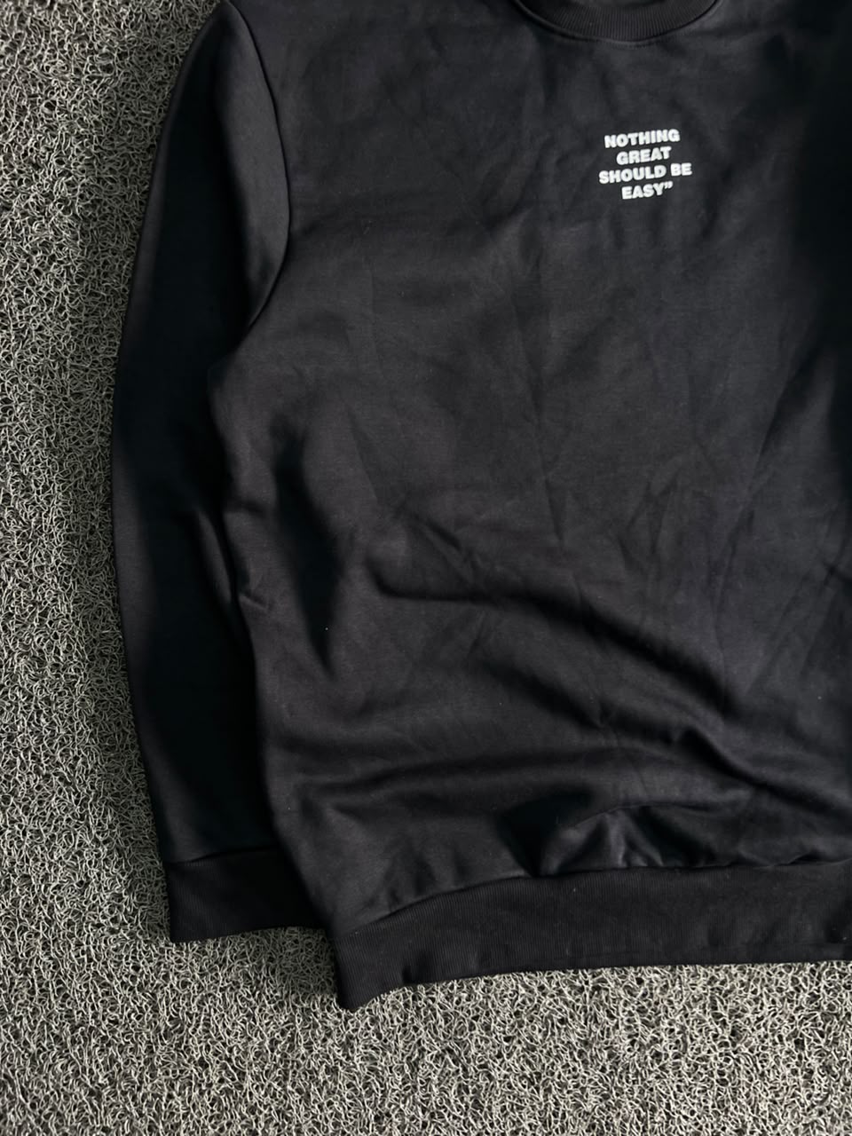 Long-Sleeve Graphic Crew Neck T-Shirt – “Nothing Great Should Be Easy”