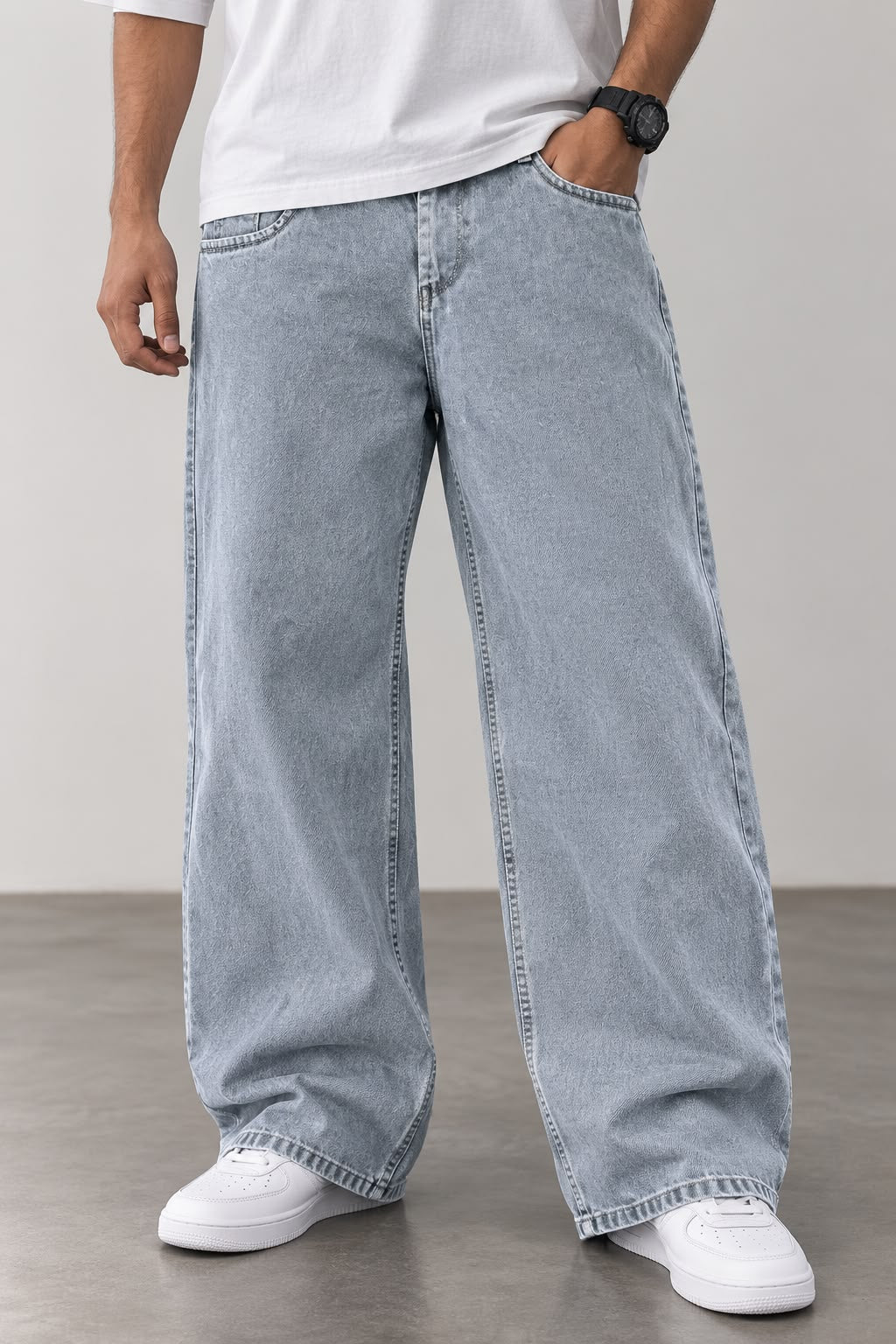 Light Wash Wide Leg Denim Jeans – Relaxed Fit Casual Blue Jeans