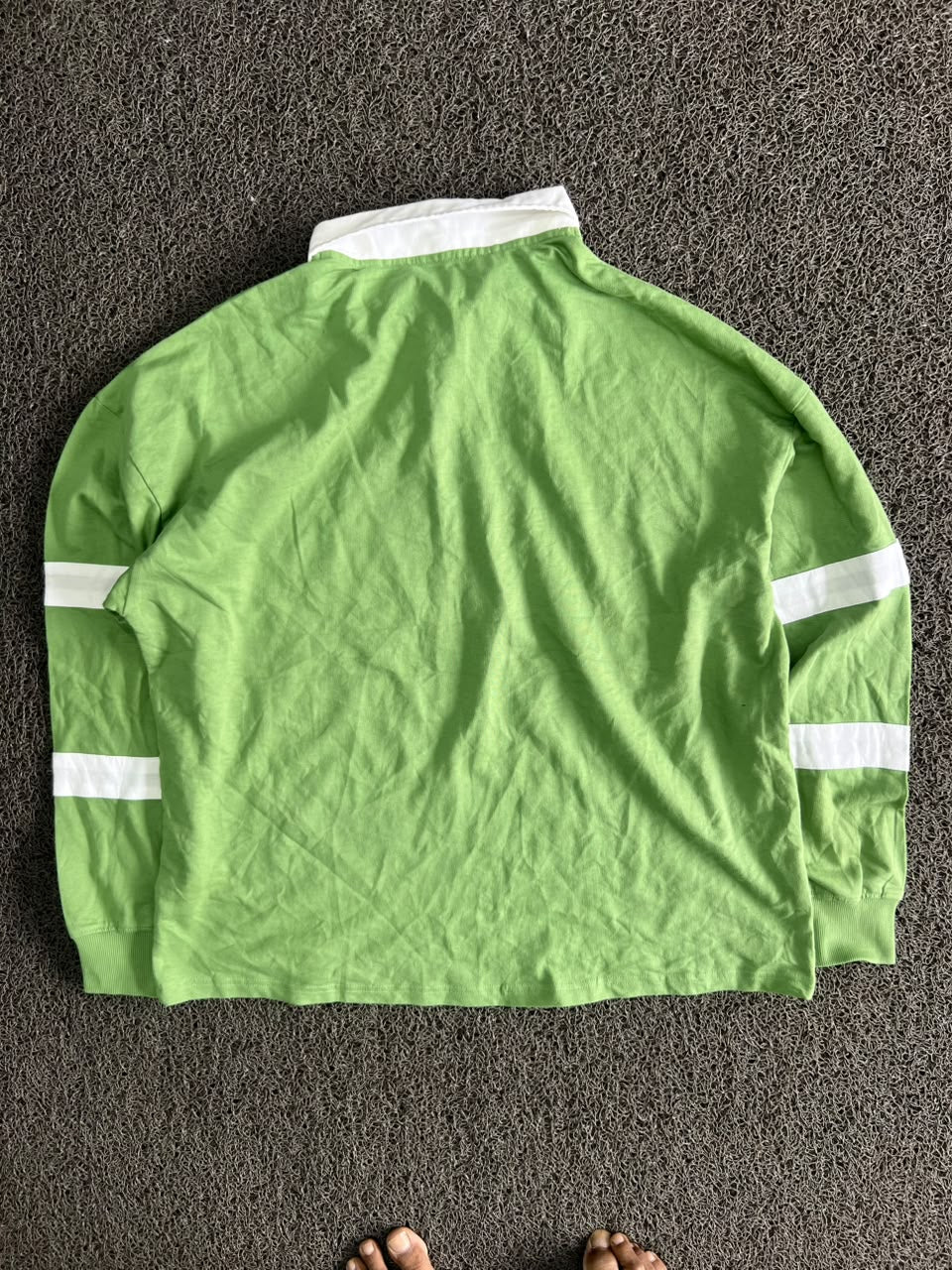 Green & White “New York” Striped Rugby-Style Polo T-Shirt