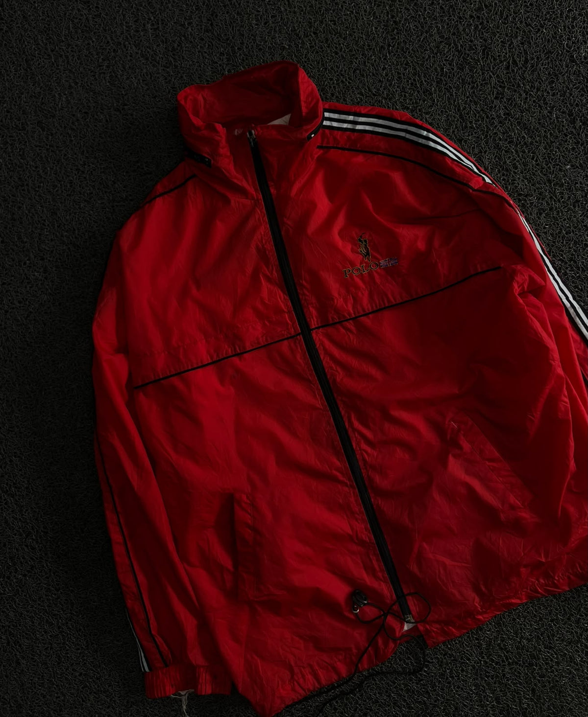 Vintage Red Polo Sport Track Jacket with Contrast Striped Sleeves – Thriftwear