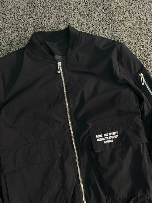 Black Utility Bomber Jacket – Minimal Streetwear Zip-Up Jacket