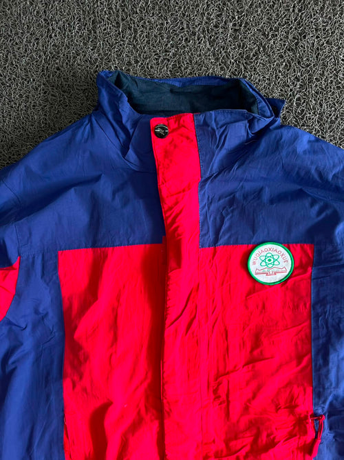 Men's Vintage Red & Blue Color Block Windbreaker Jacket – Full Zip Lightweight Track Jacket