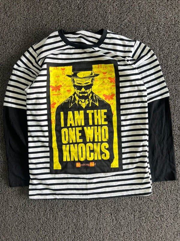 Black & White Striped Graphic T-Shirt with “Breaking Bad” Front Print