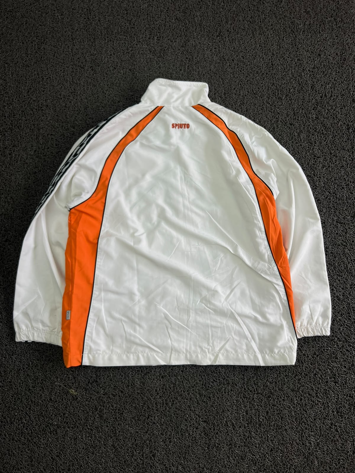 Vintage White & Orange Track Jacket – Full Zip Sports Windbreaker
