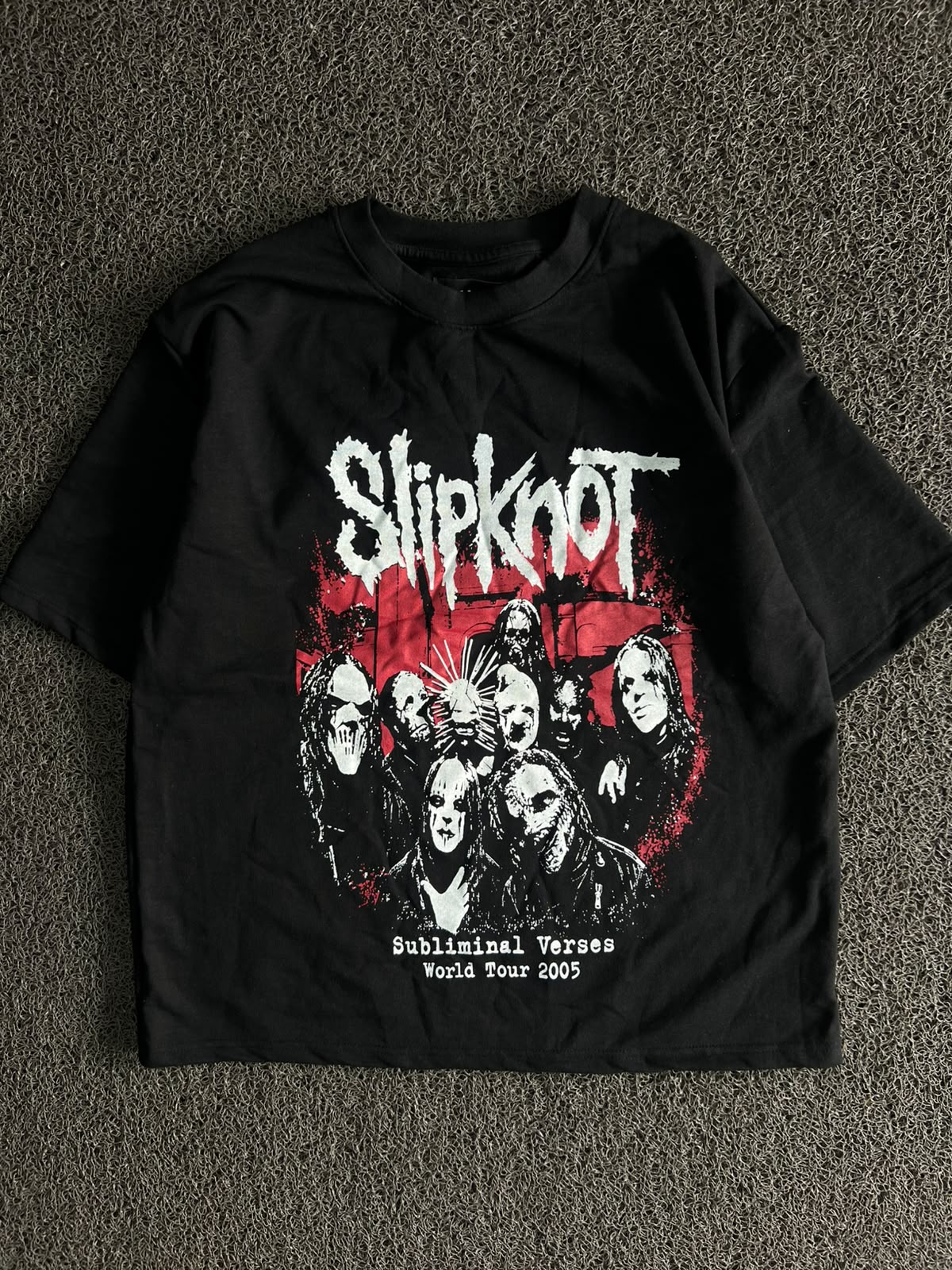 Black Slipknot Graphic Print T-Shirt – Subliminal Verses World Tour 2005 Design