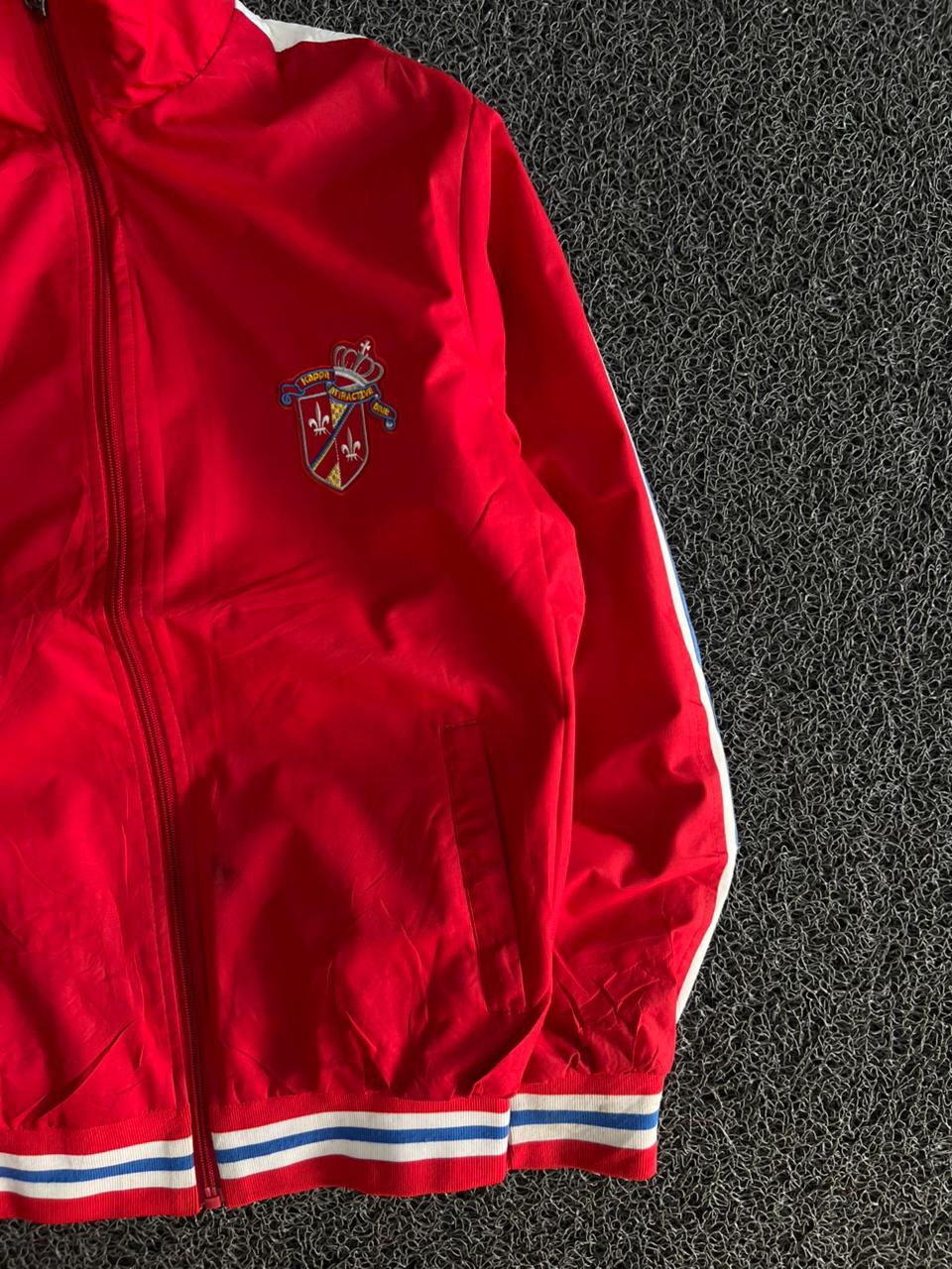 Men's Red Retro Zip-Up Track Jacket with Contrast Sleeve Stripes
