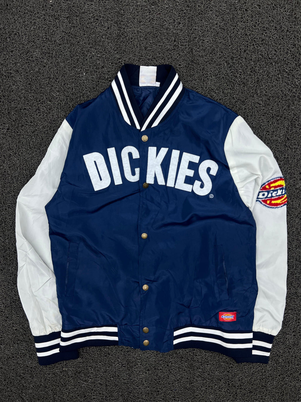 Dickies Navy & White Varsity Snap Button Bomber Jacket