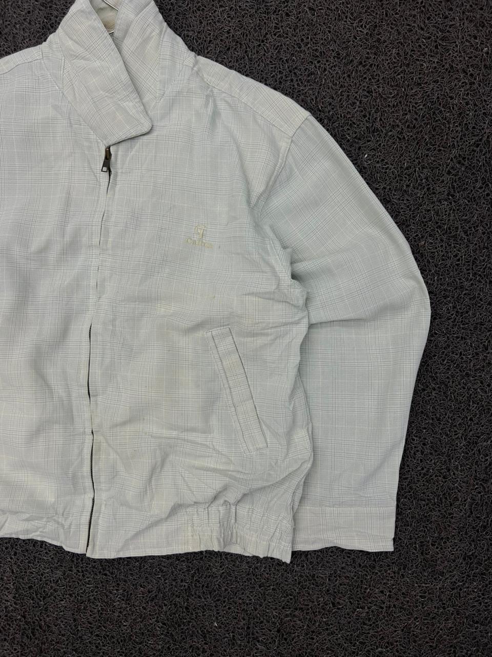 Vintage White Check Zip-Up Bomber Jacket