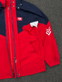 Red & Navy Hooded Windbreaker Jacket – Lightweight Zip-Up Outdoor Jacket⚠️ Small Damage