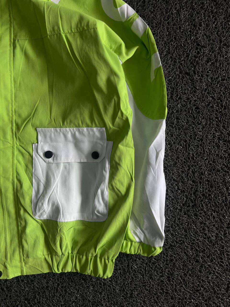 Men's Neon Green Color Block Utility Windbreaker Jacket – Lightweight Zip-Up Casual Outerwear with Flap Pockets
