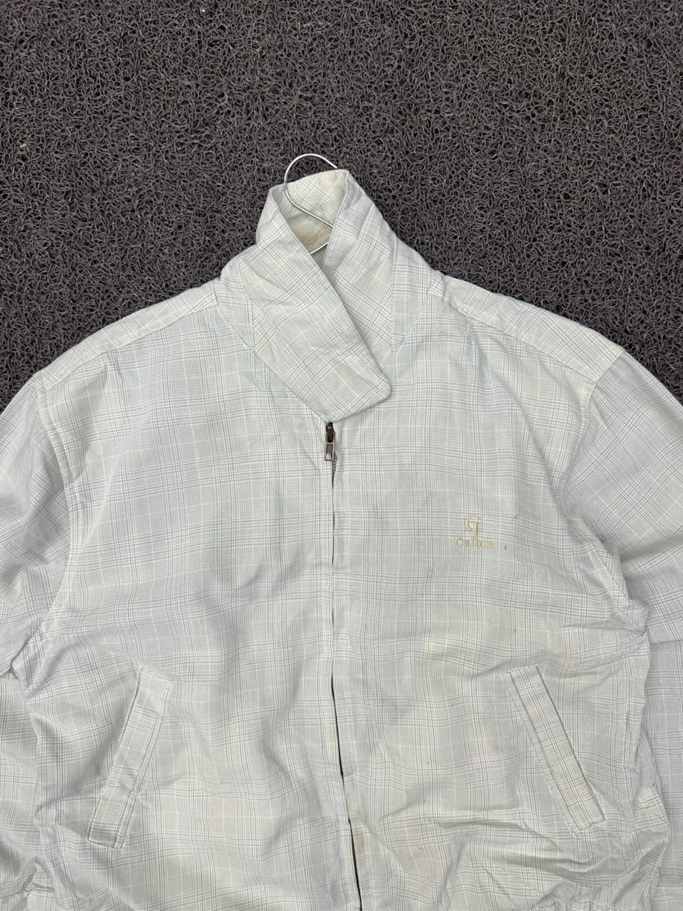 Vintage White Check Zip-Up Bomber Jacket