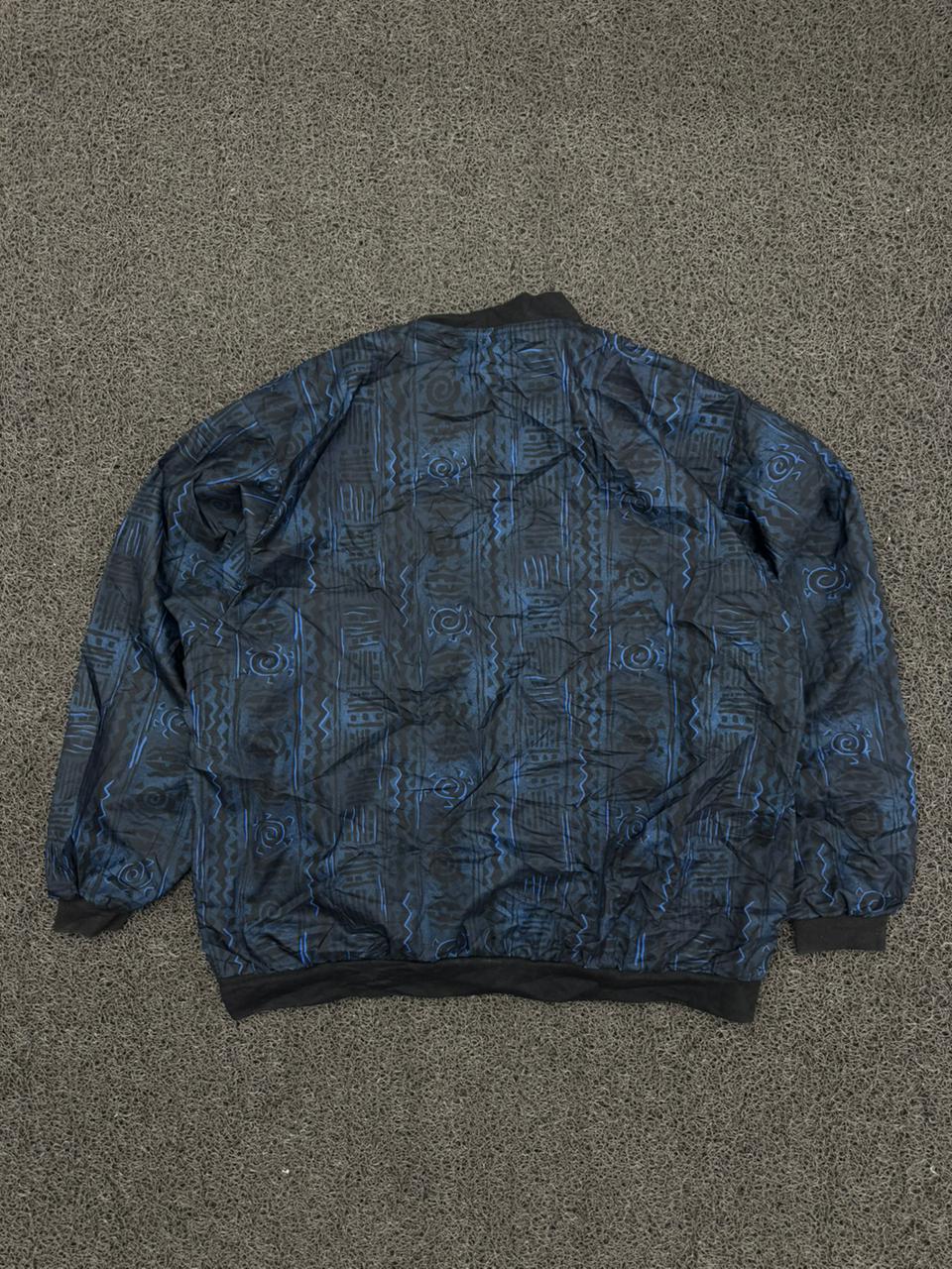 Retro Blue & Black Tribal Print Snap-Neck Lightweight Jacket