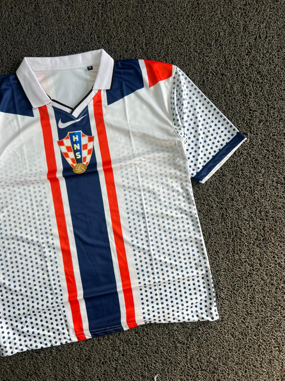 Modric #10 Retro Geometric Graphic Football Jersey- Five Sleeve - White/Navy/Red