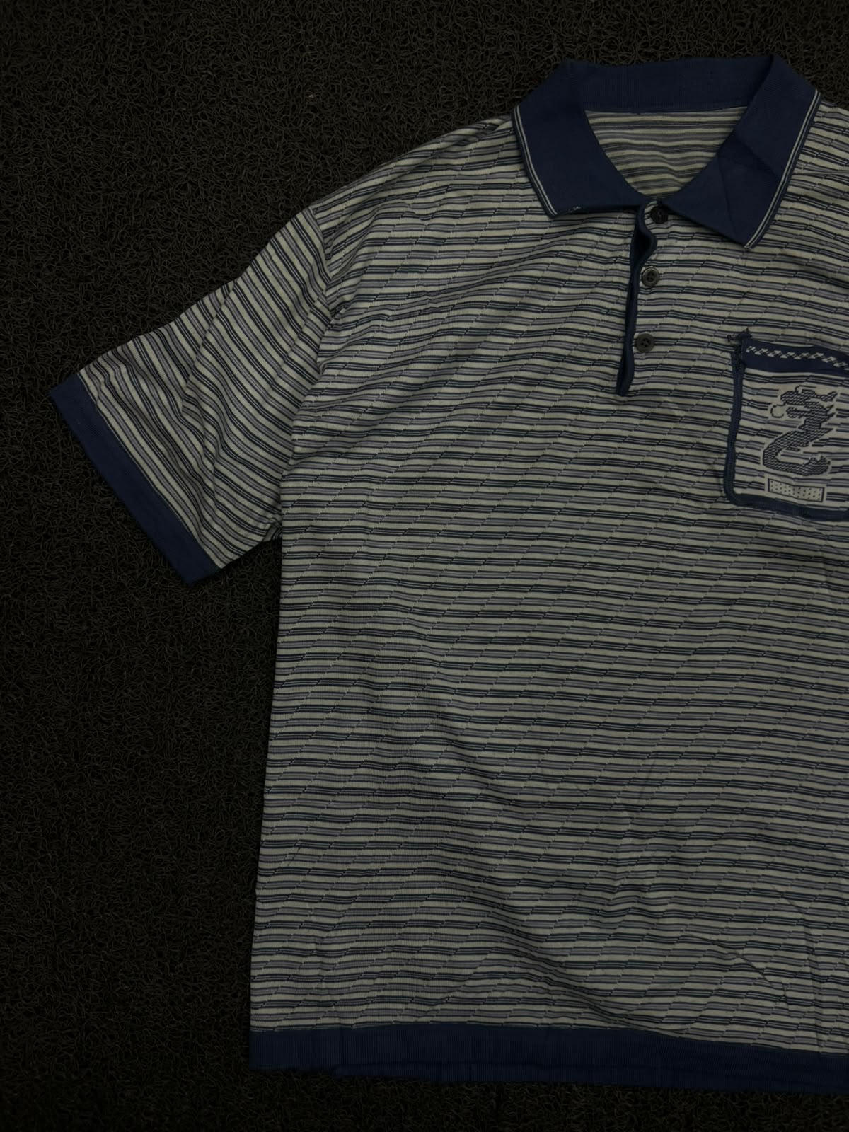 Striped Polo T-Shirt with Contrast Collar and Chest Patch