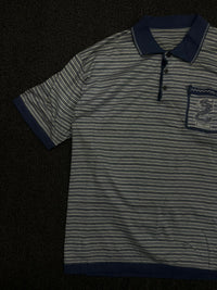 Striped Polo T-Shirt with Contrast Collar and Chest Patch