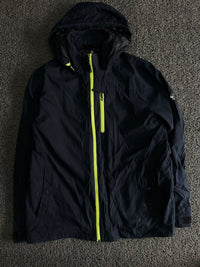 Vintage Hooded Windbreaker Jacket with Neon Green Zipper – Thriftwear
