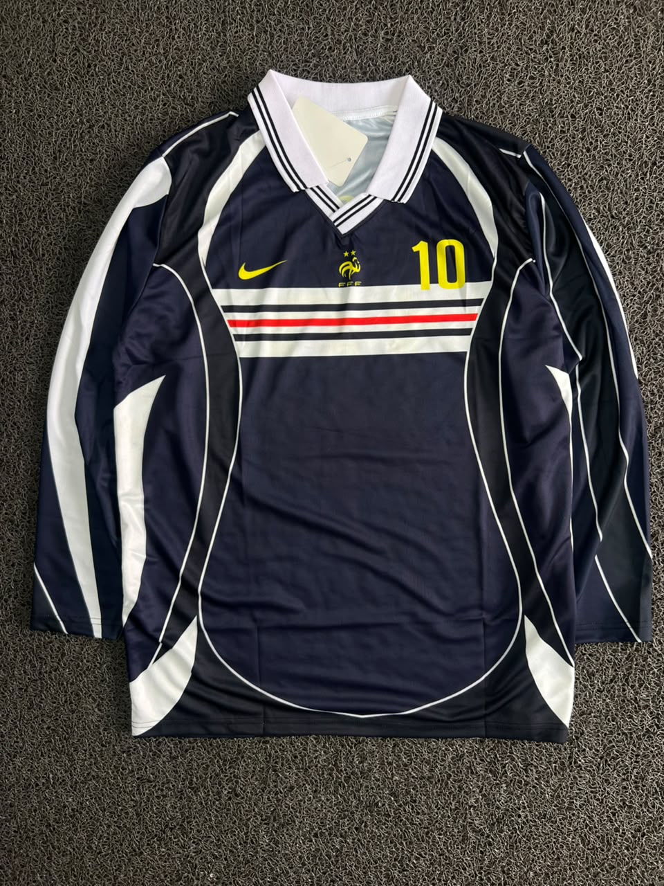 Nike France Zidane #10 Long Sleeve Collar Football Jersey – Navy Blue | Retro FFF Soccer Jerseys