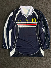 Nike France Zidane #10 Long Sleeve Collar Football Jersey – Navy Blue | Retro FFF Soccer Jerseys