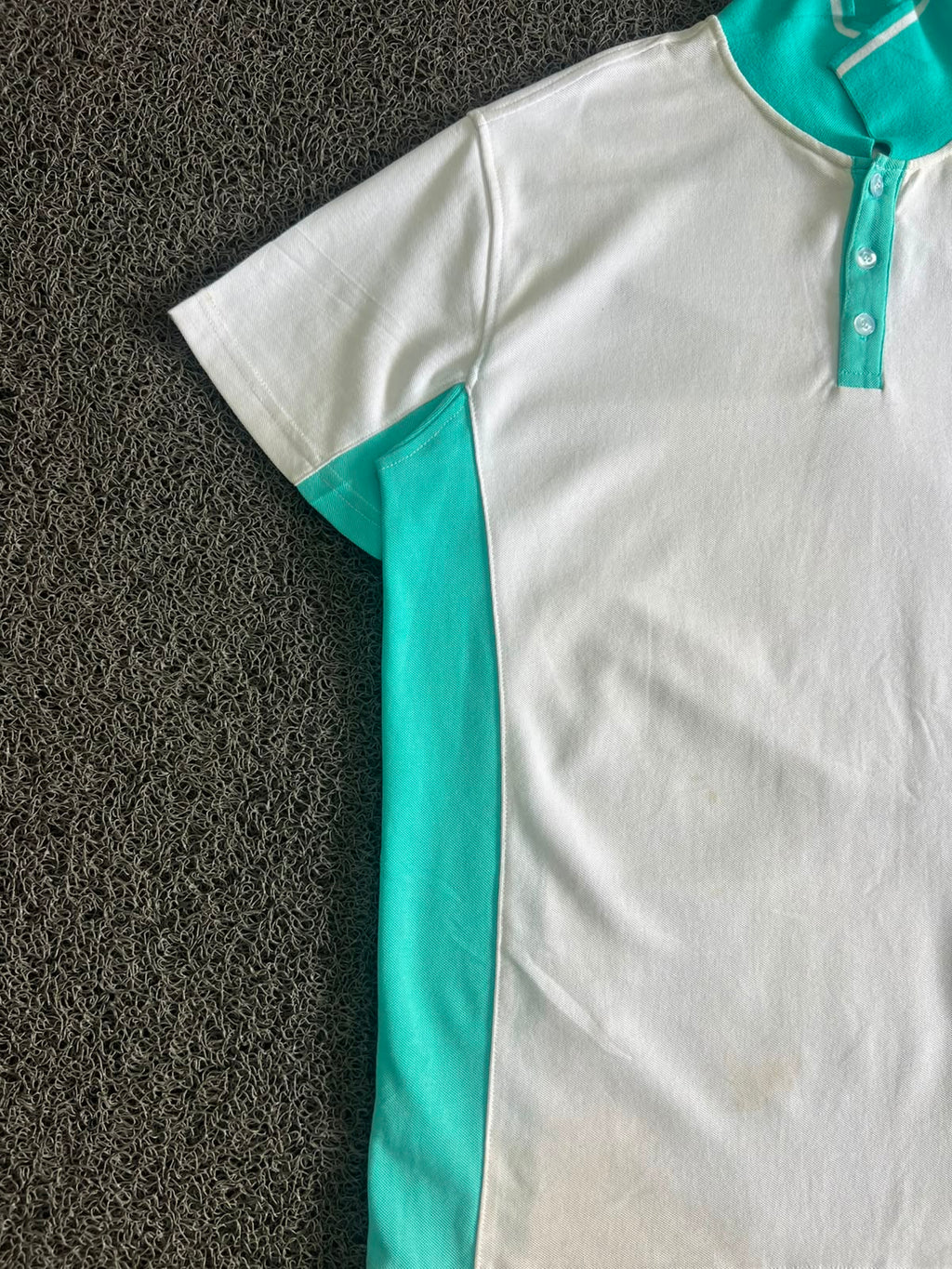 Vintage White & Mint Green Contrast Polo T-Shirt | Half Sleeve Button Neck Casual Tee
